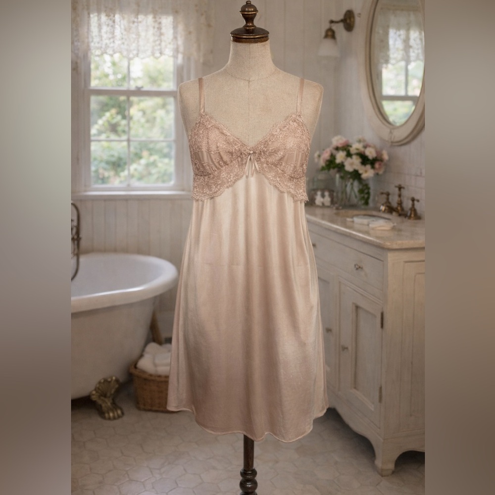 Vintage Blush Pink, Lace, Lingerie Slip